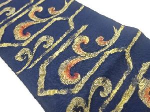 手織り紬変わり横段に唐草模様織出し名古屋帯